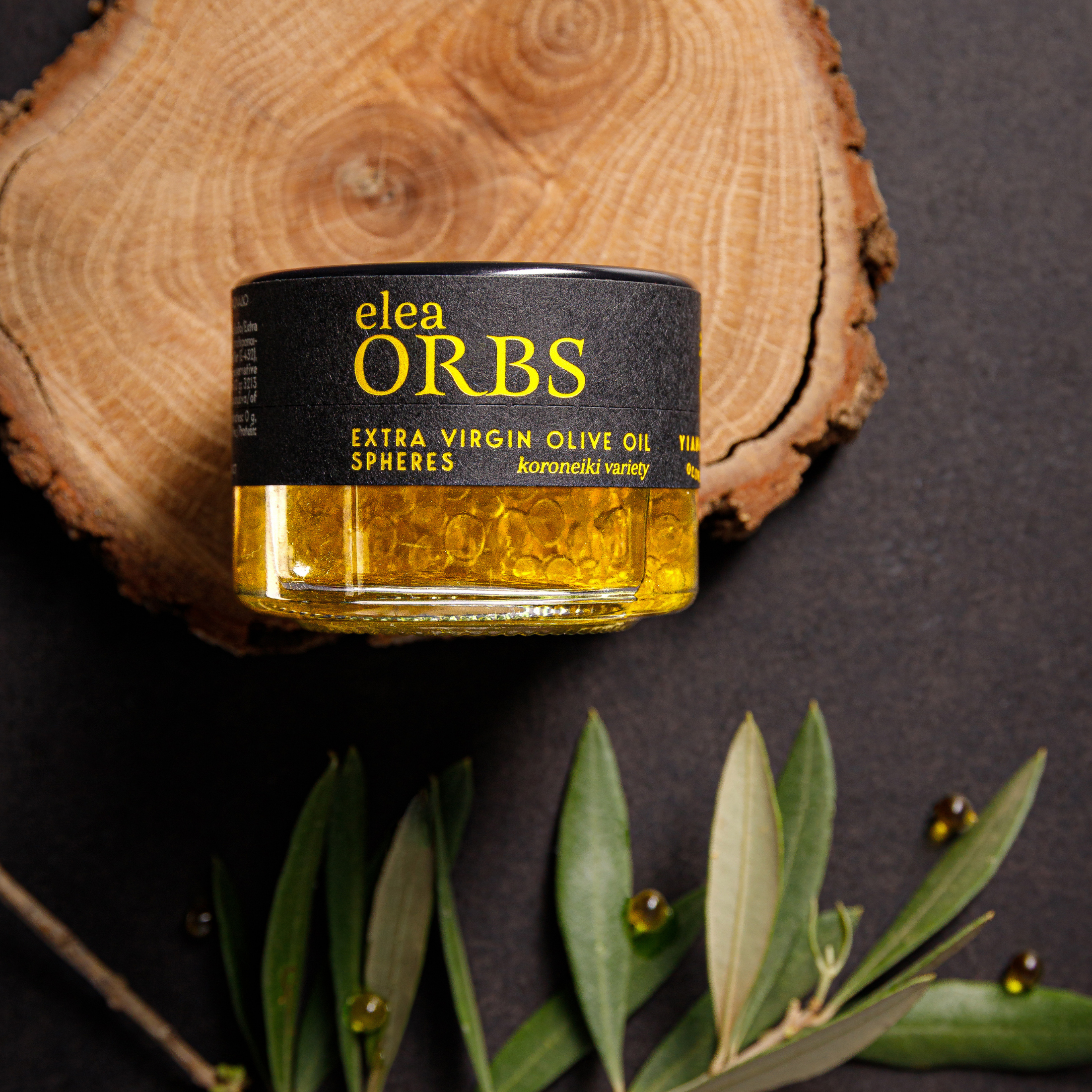 Elea Orbs extra virgin olive oil spheres jar by Yiannarakis Olive Estate Crete