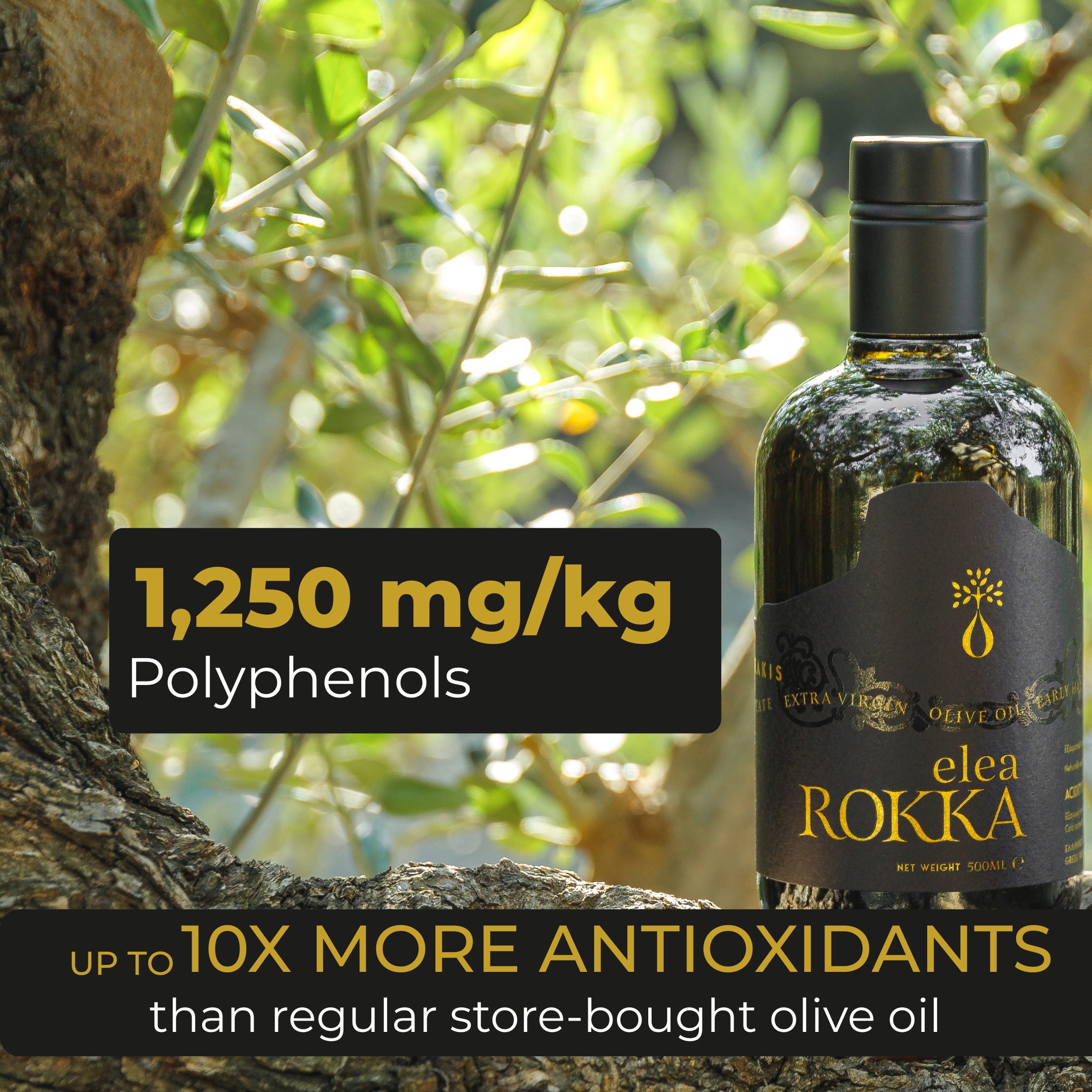 Elea Rokka ultra high polyphenol extra virgin olive oil comparison chart 1250 mg kg